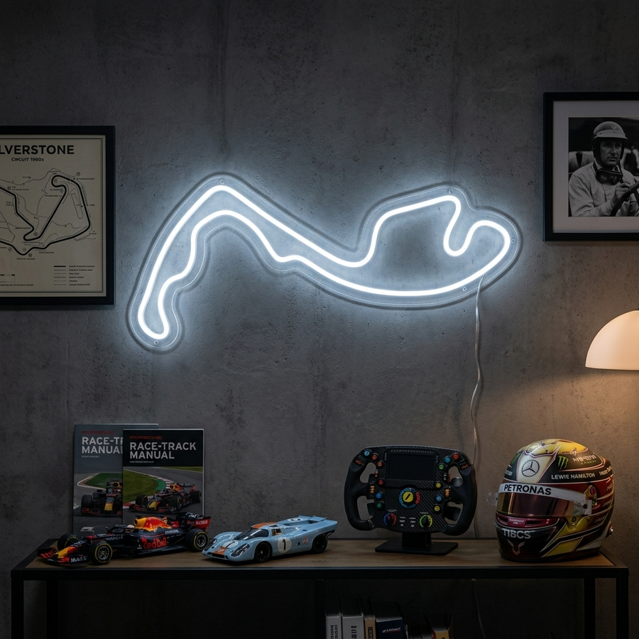 Insegna neon LED circuito F1 Monaco bianco minimalista