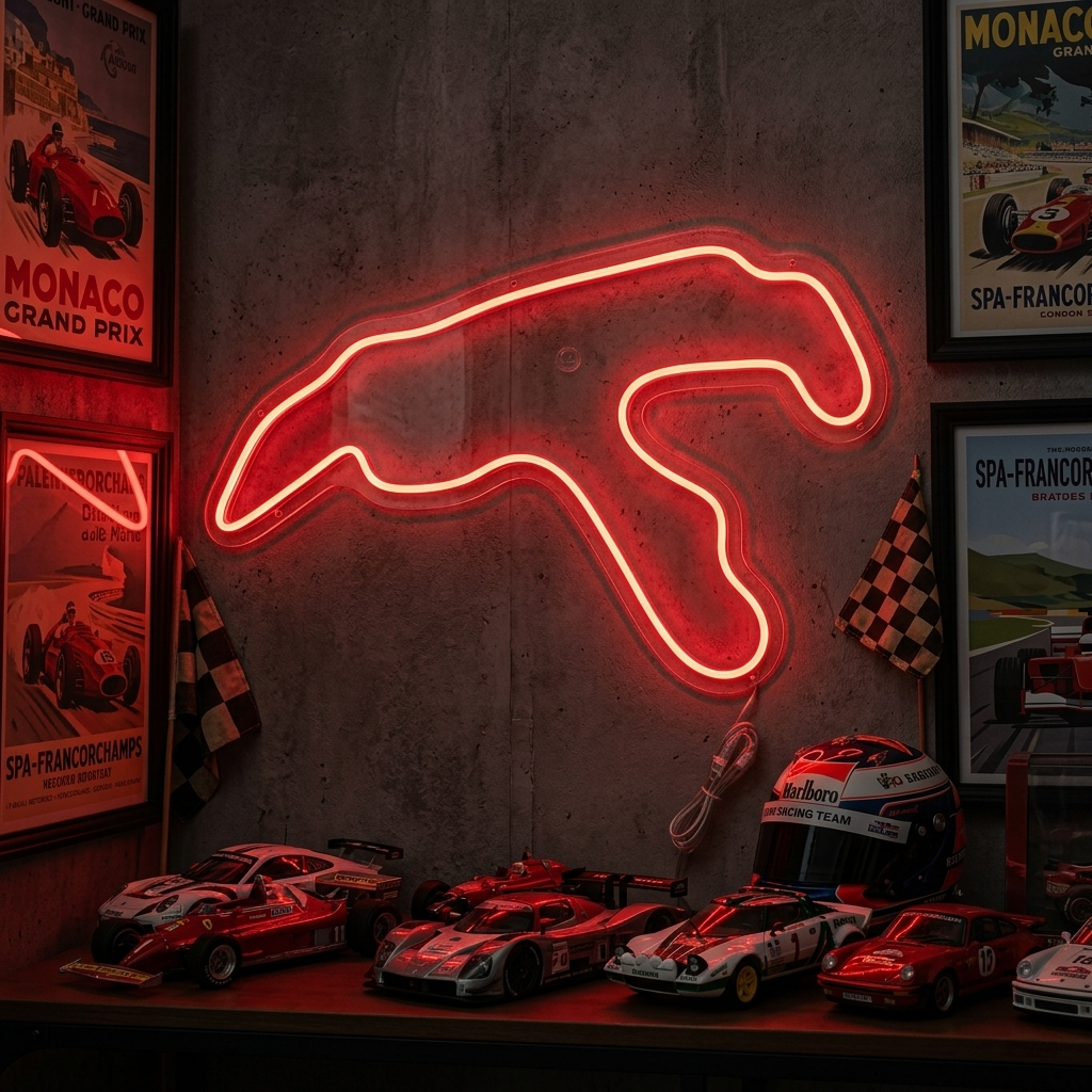 Insegna neon LED circuito F1 Belgio rosso brillante