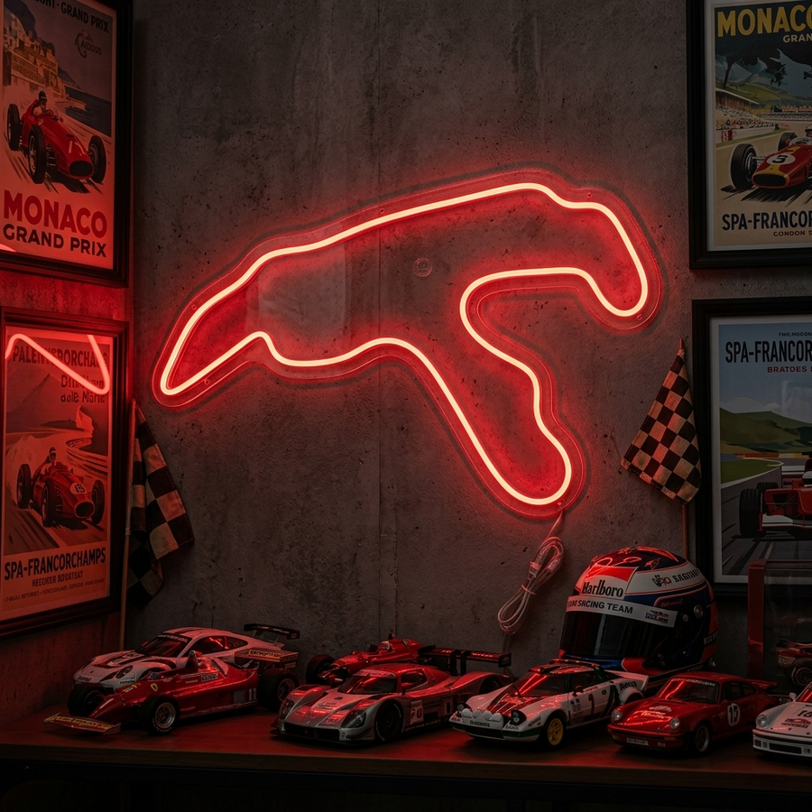 Insegna neon LED circuito F1 Belgio rosso brillante