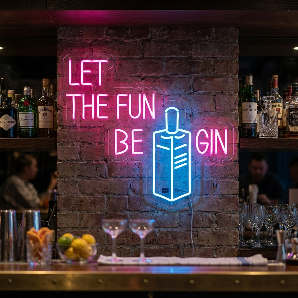 "Let Fun Be Gin Bottiglia Bar" Insegna al neon