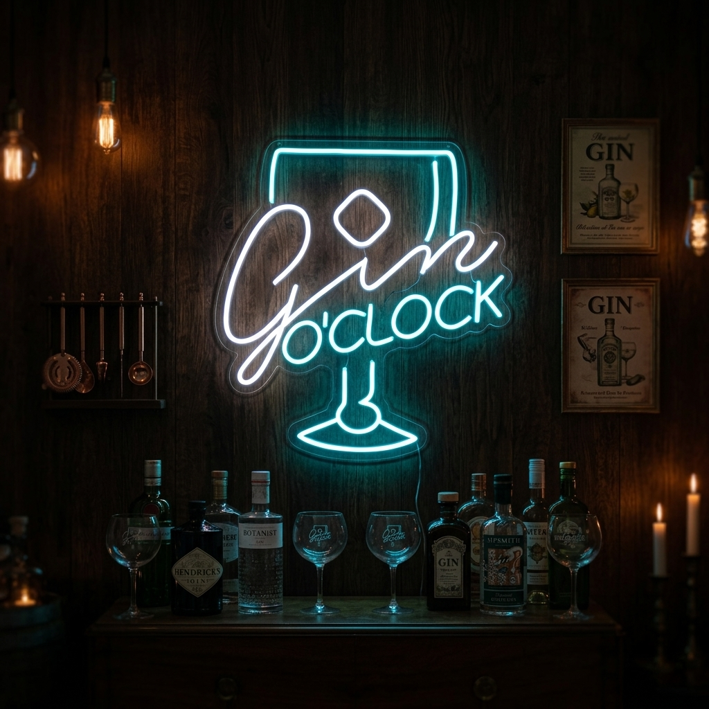 "Bicchiere Gin Oclock" Insegna al neon