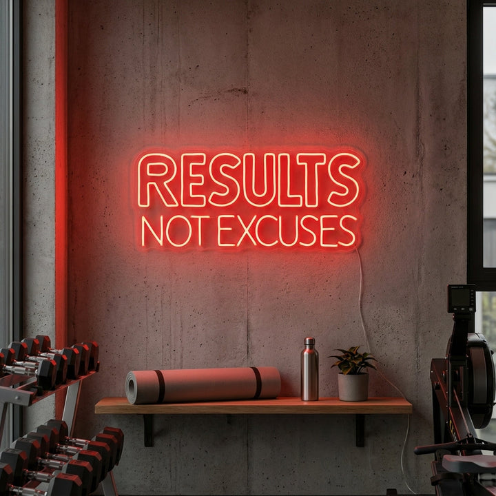 "Results Not Excuses, Decorazioni Palestra, Citazioni Palestra, Citazioni Fitness, Citazioni Allenamento" Insegna al neon