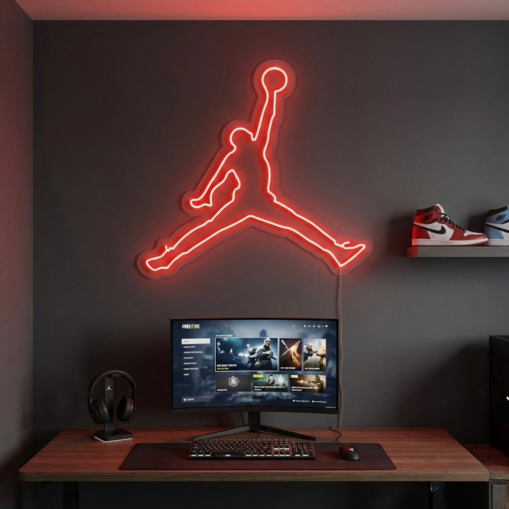 Insegna neon LED silhouette Jumpman rosso