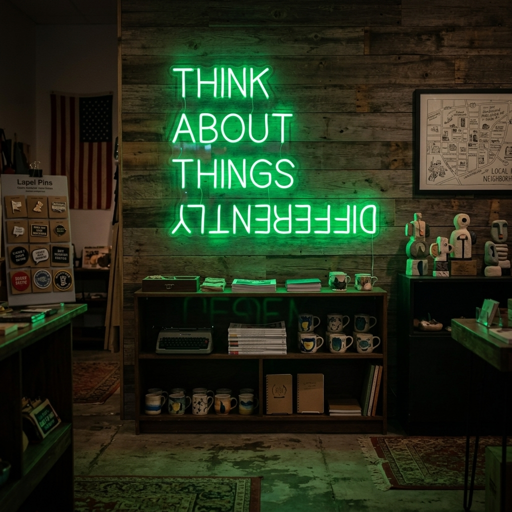 "Think About Things Differently" Insegna al neon