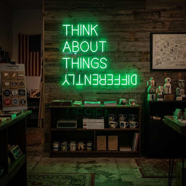 "Think About Things Differently" Insegna al neon