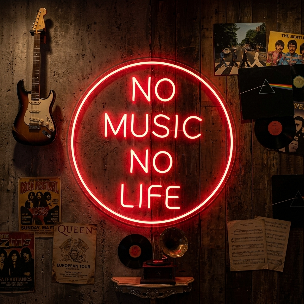 "No Music No Life" Insegna al neon
