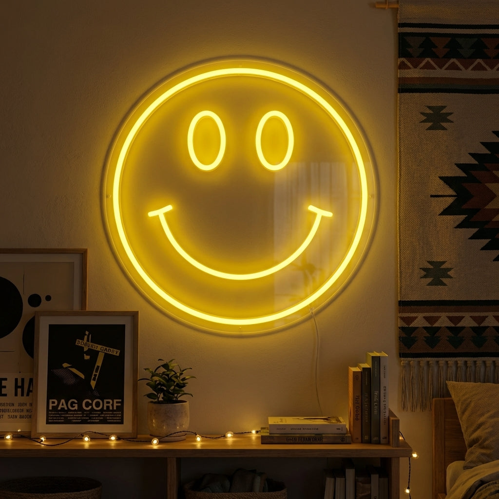 "Simbolo Elemento Emoji Faccia Sorridente" Insegna al neon