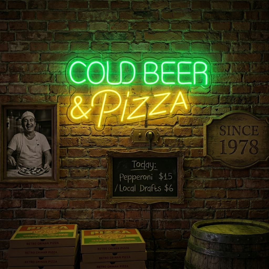 "Cold Beer Pizza" Insegna al neon