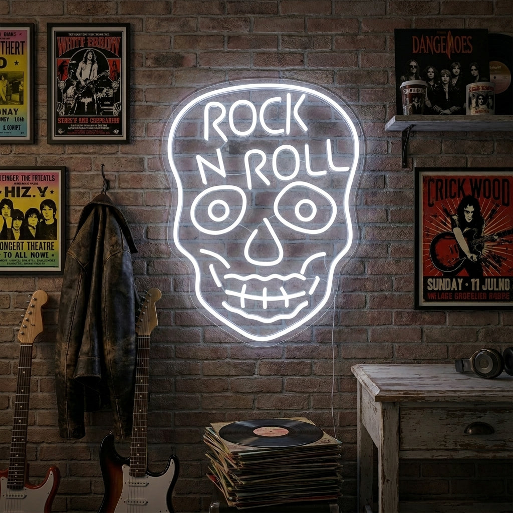 "Rock N Roll, Teschio" Insegna al neon