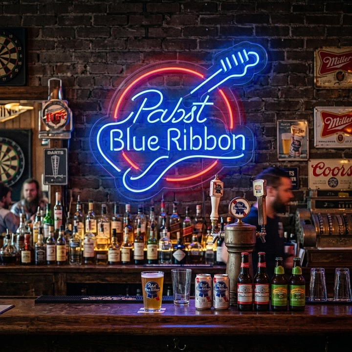 "Pabst Blue Ribbon, Chitarra" Insegna al neon