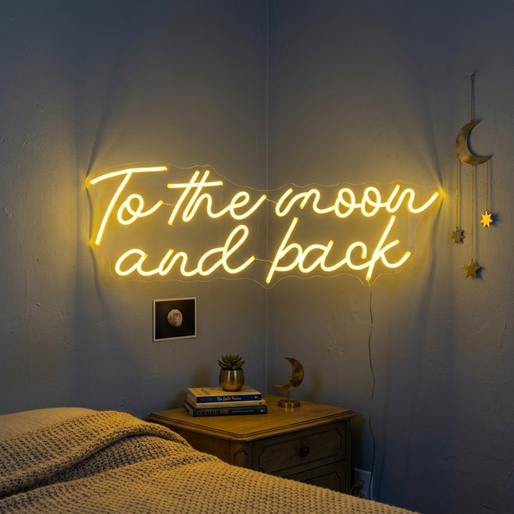 "To The Moon and Back" Insegna al neon