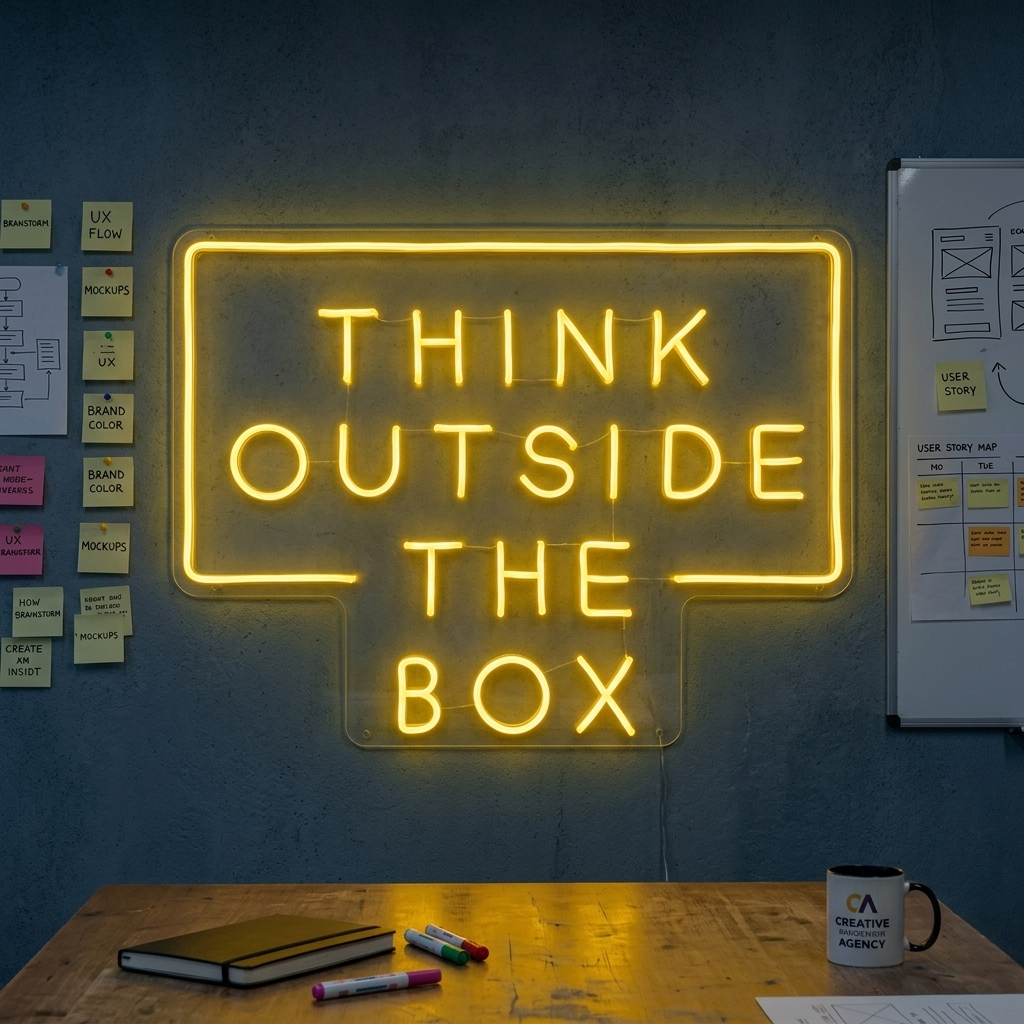 "Think Outside The Box" Insegna al neon