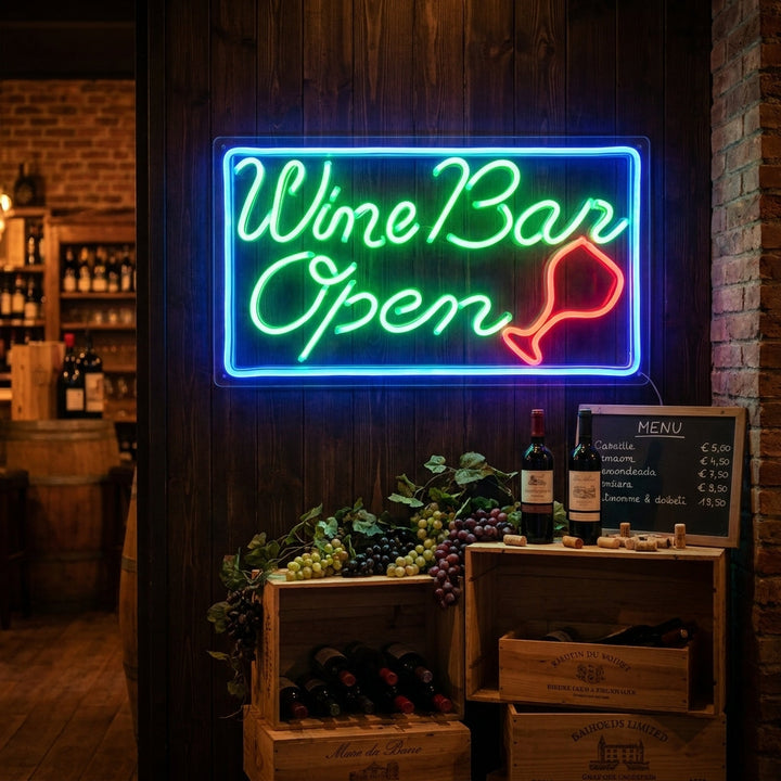 "Wine Bar Open" Insegna al neon