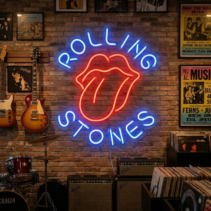 Insegna al neon LED Rolling Stones con bocca e lingua iconica