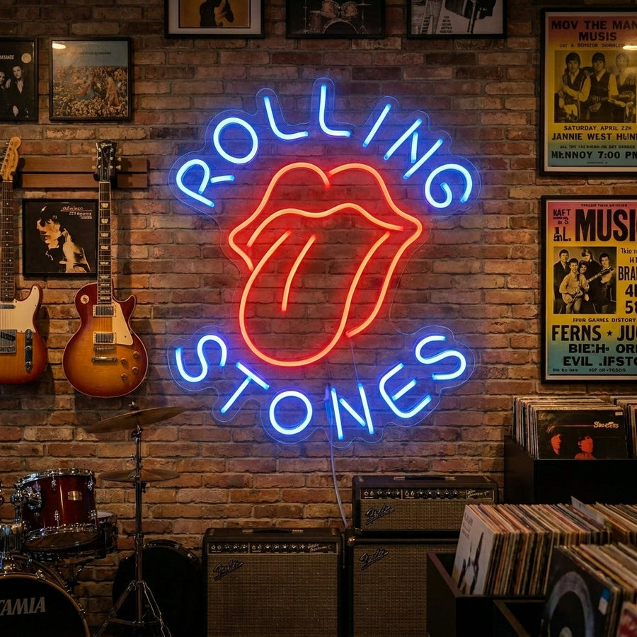 Insegna al neon LED Rolling Stones con bocca e lingua iconica