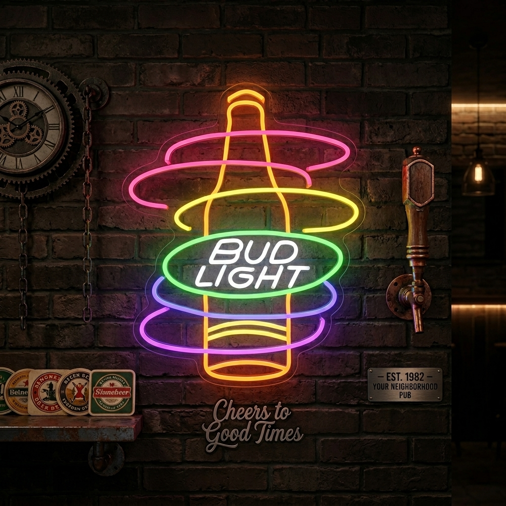 "Bud Light Rainbow Bottle" Insegna al neon