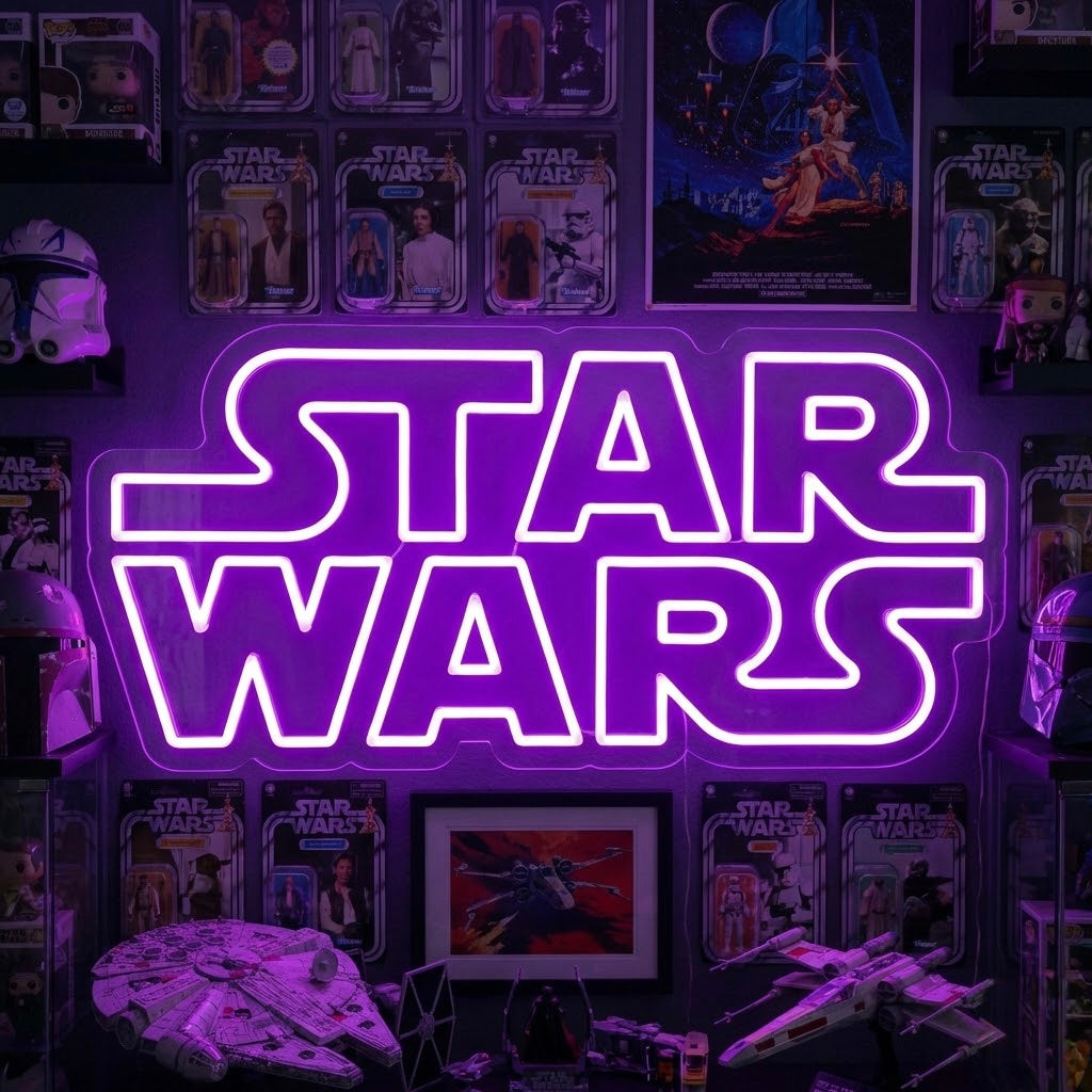 Insegna neon LED viola con il logo “Star Wars”