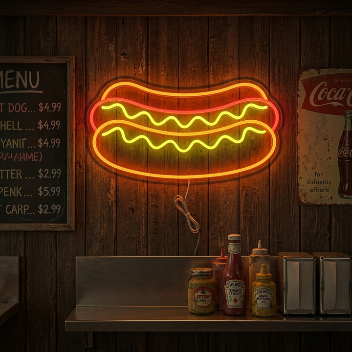 "Cibo Da Ristorante Hotdog" Insegna al neon