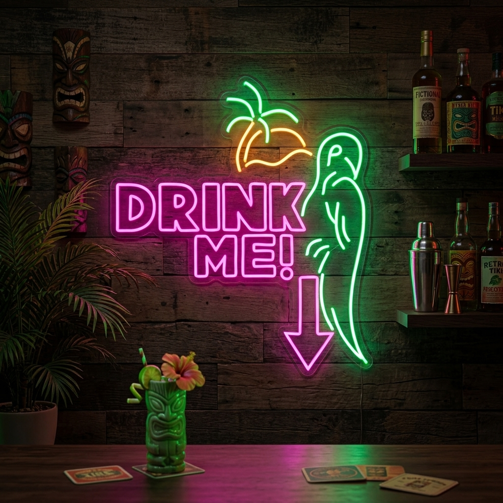 "pappagallo, Drink Me" Insegna al neon