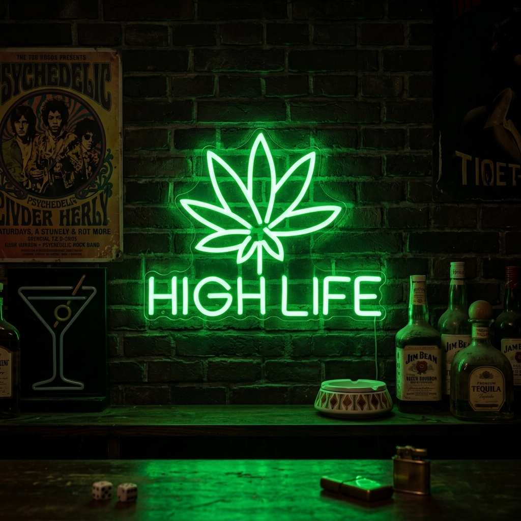 "Marijuana Cannabis High Life" Insegna al neon
