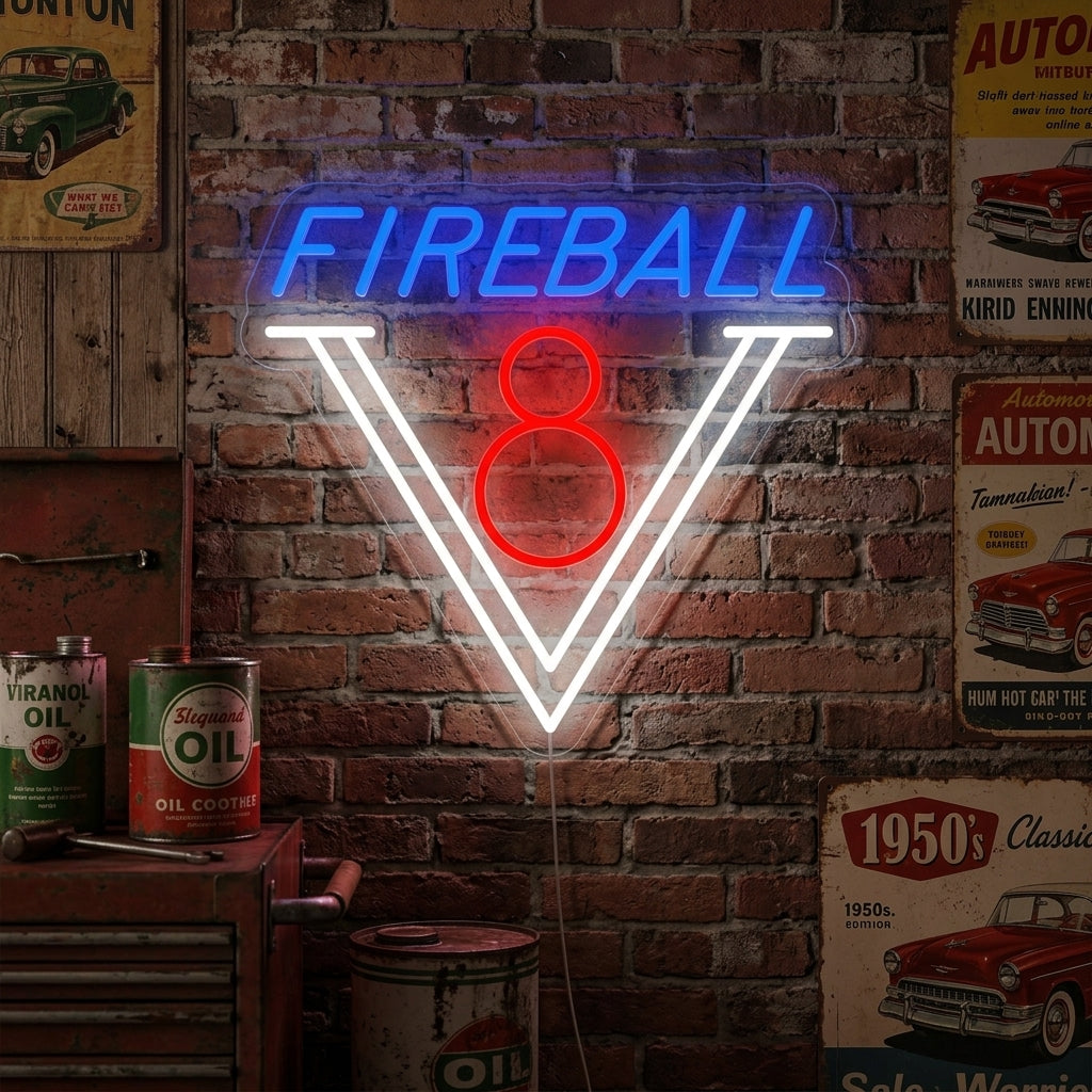 "Auto Fireball V8 Anni '50" Insegna al neon