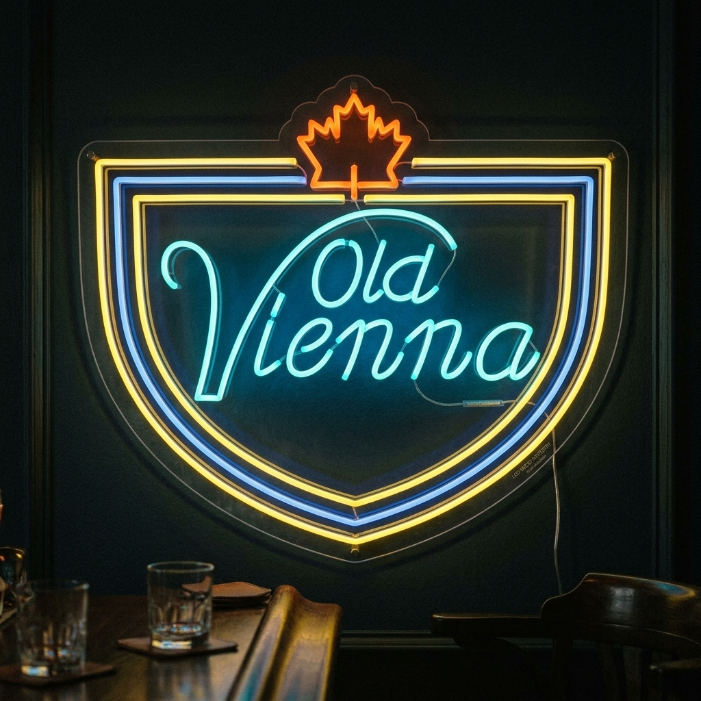 "birra lager, ottima birra canadese, Old Vienna" Insegna al neon