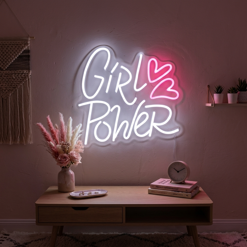 "Girl Power Hearts" Insegna al neon