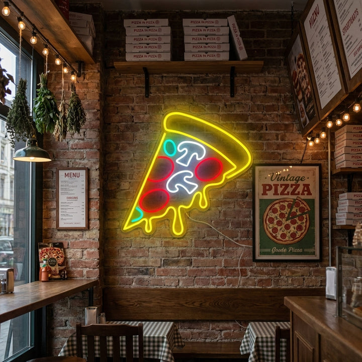 Insegna neon LED fetta di pizza colorata
