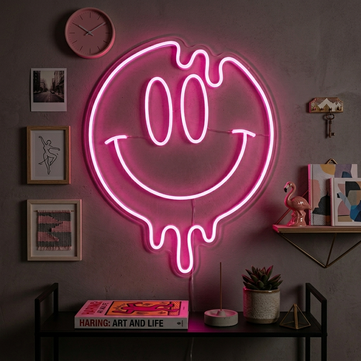 "Faccina Emoji Che Gocciola" Insegna al neon