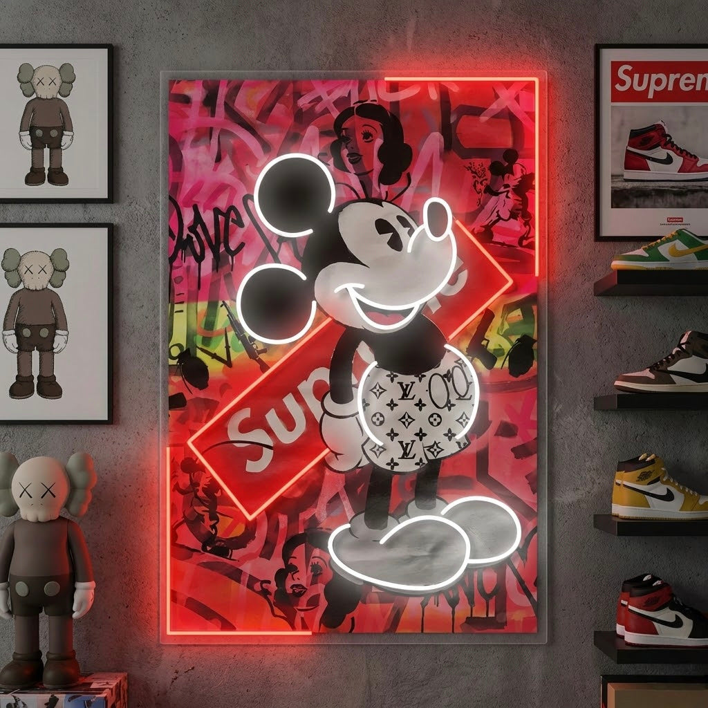 "Pop art del topo cartone animato" Insegna al neon a LED stampata con UV