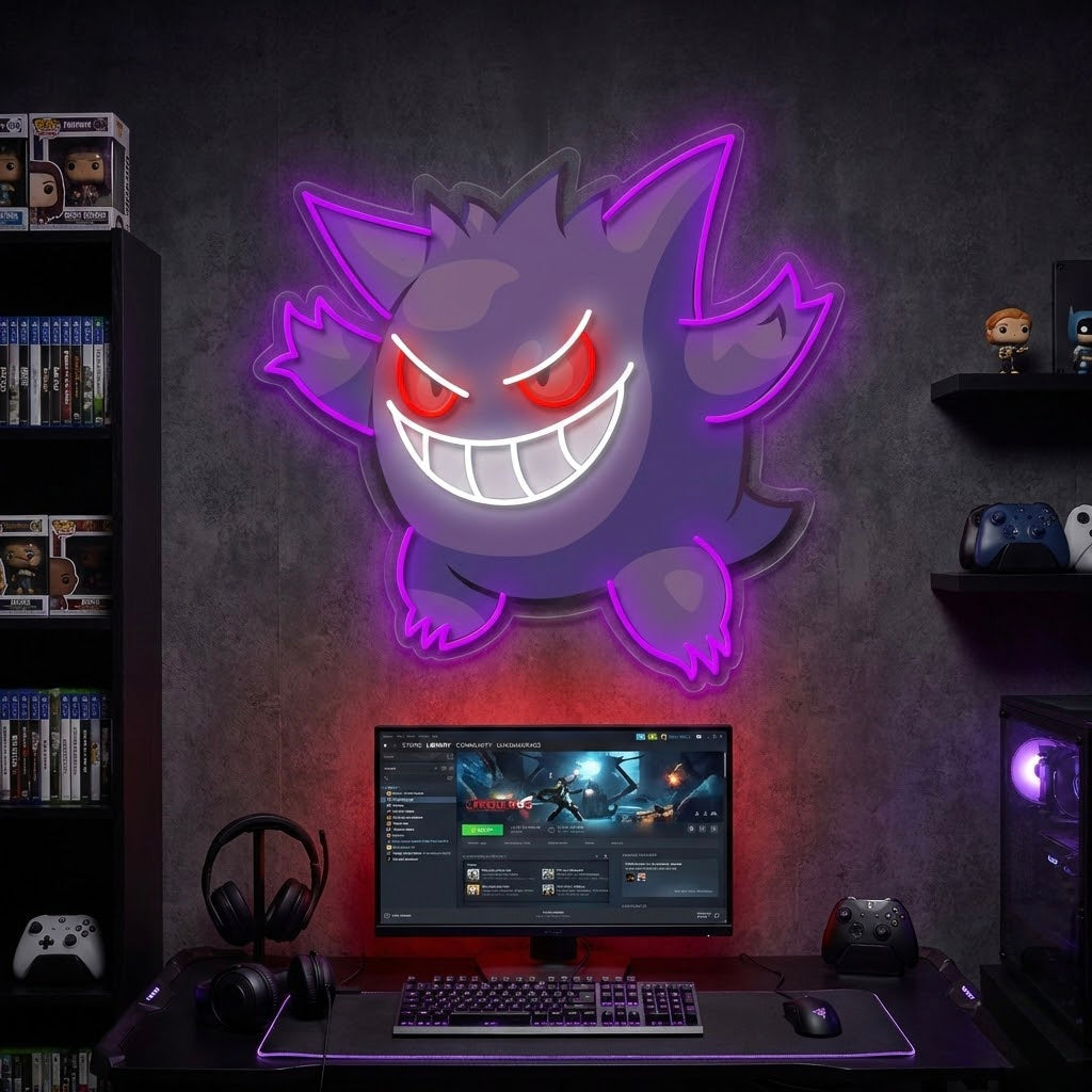 "Gengar, decorazione del gioco" Insegna al neon a LED stampata con UV