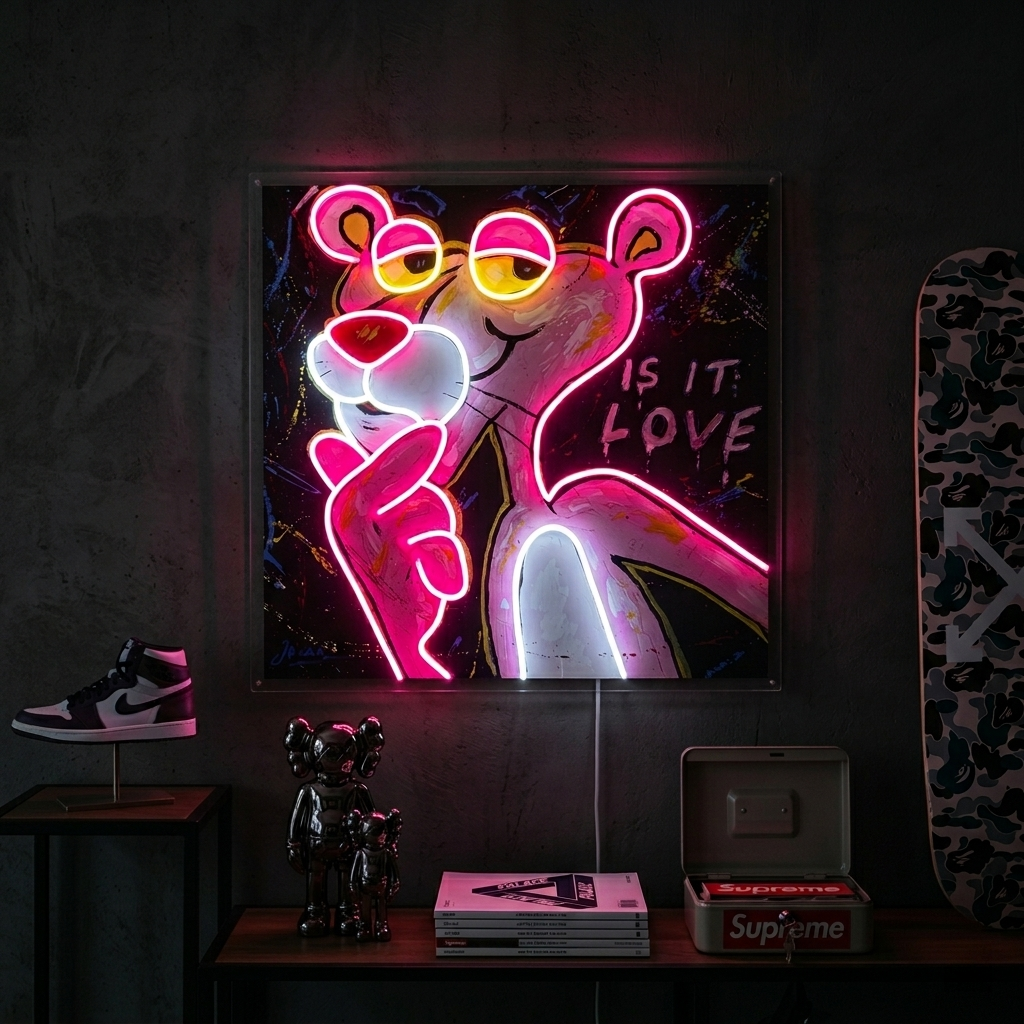 Insegna neon LED Pantera Rosa cartoon