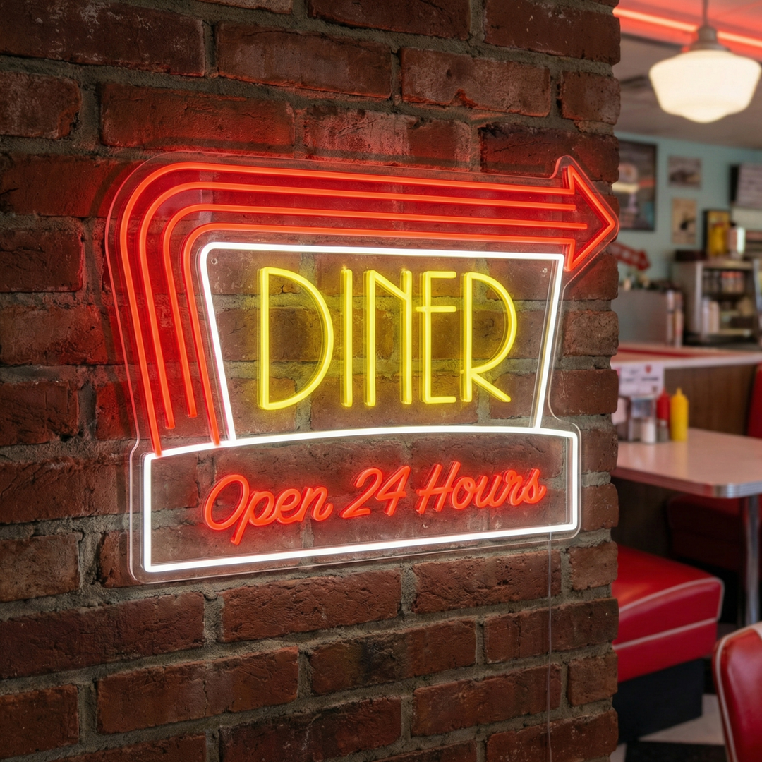 "Diner Open 24 Hours" Insegna al neon