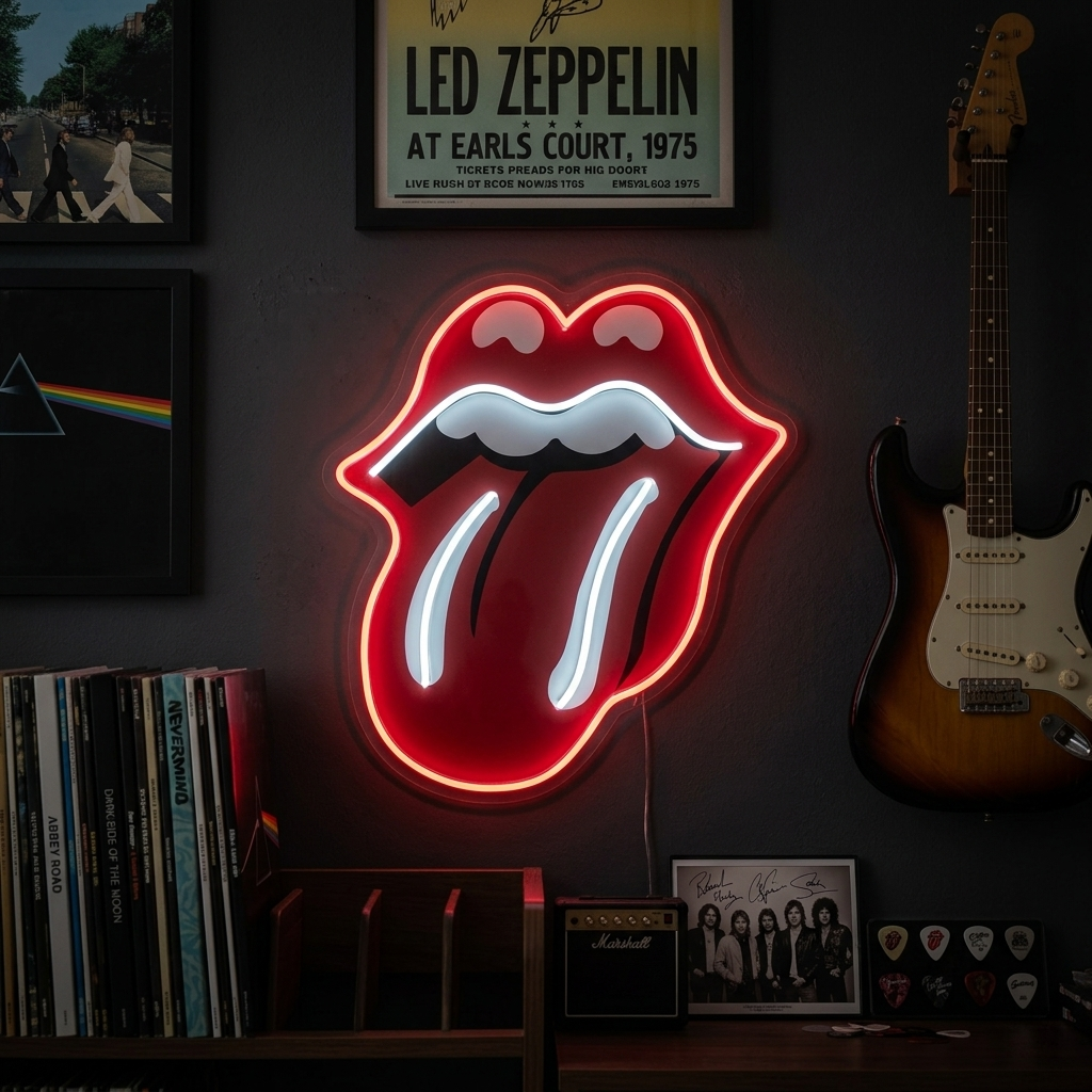 Rolling Stones Tongue Logo neon LED rosso e bianco