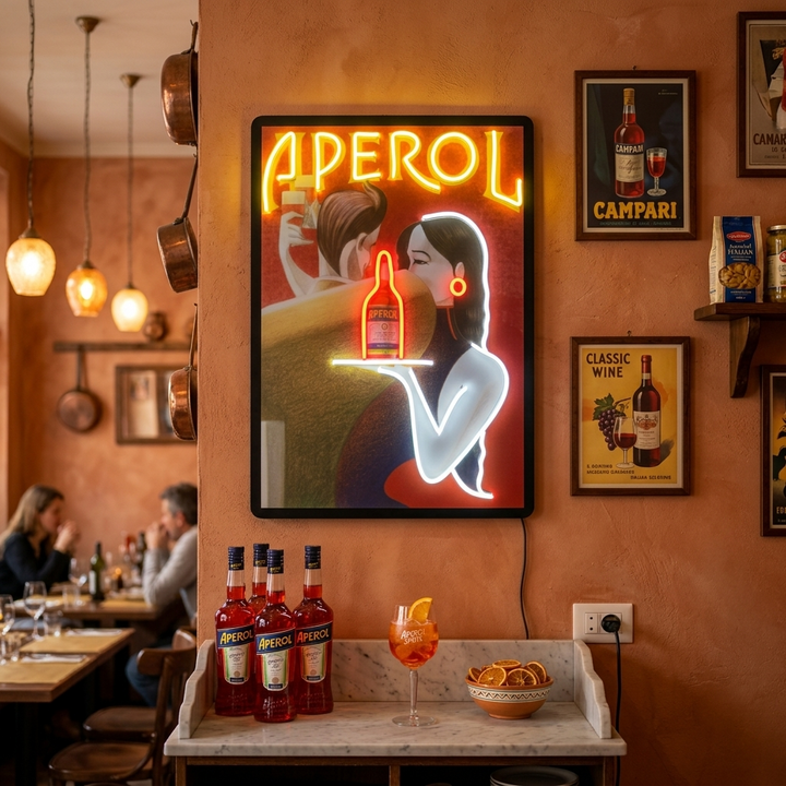 "Poster retrò Aperol" Insegna al neon a LED stampata con UV