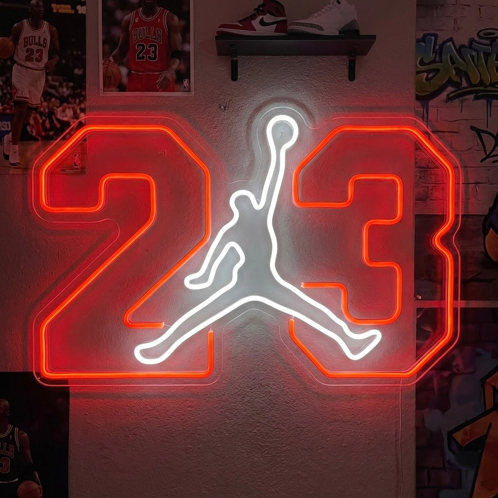 Insegna neon LED Jordan Jumpman 23 rosso e bianco