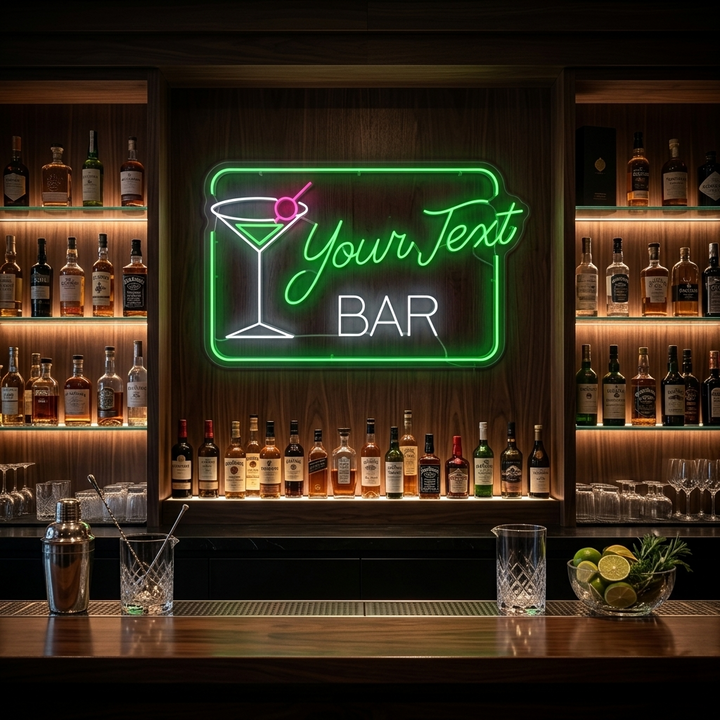 "Custom Cocktails Bar" Insegna al neon
