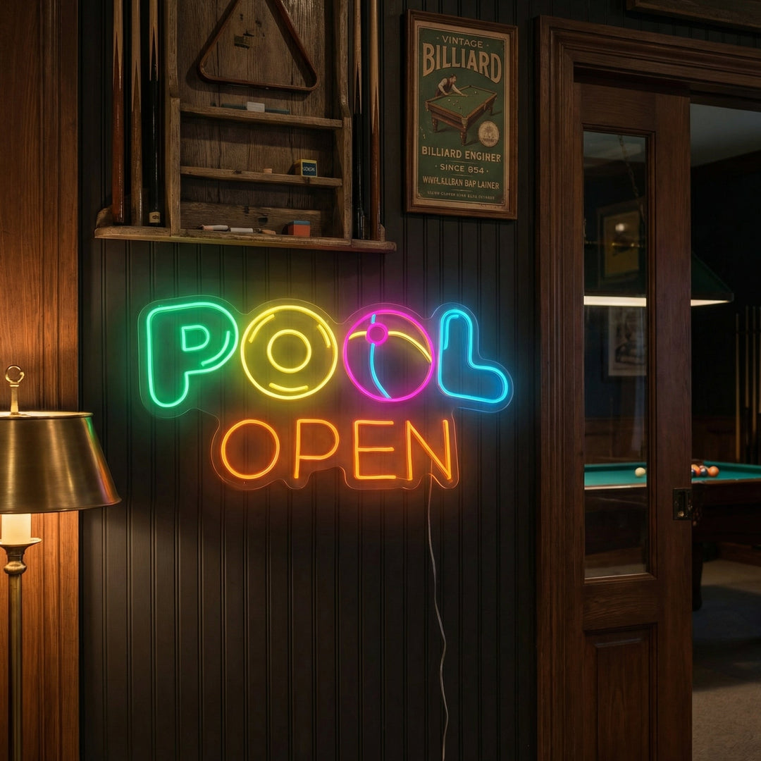 "Biliardo aperto" Insegna al neon