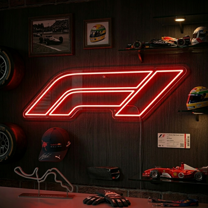 Logo Formula 1 rosso in insegna neon LED per sala hobby