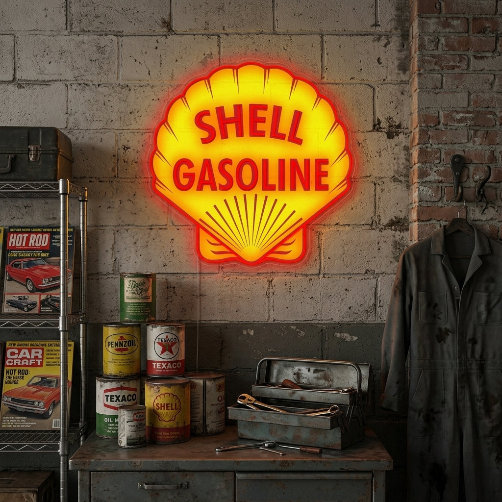 Insegna neon LED del logo Shell Gasoline giallo e rosso