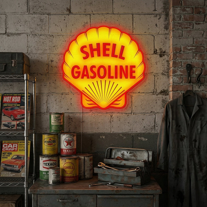 Insegna neon LED del logo Shell Gasoline giallo e rosso