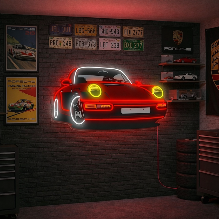 "Porsche Turbo auto" Insegna al neon