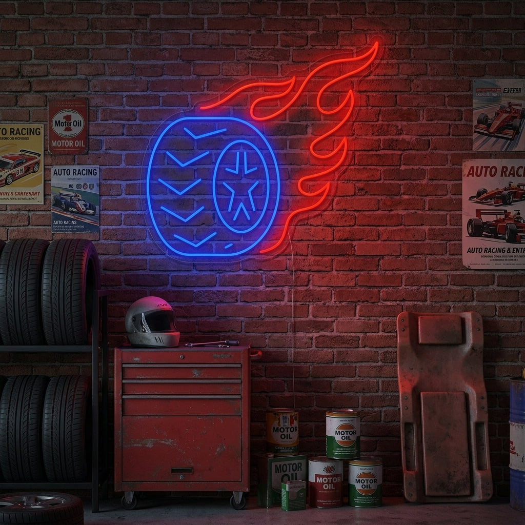 "Fiamma del pneumatico" Insegna al neon
