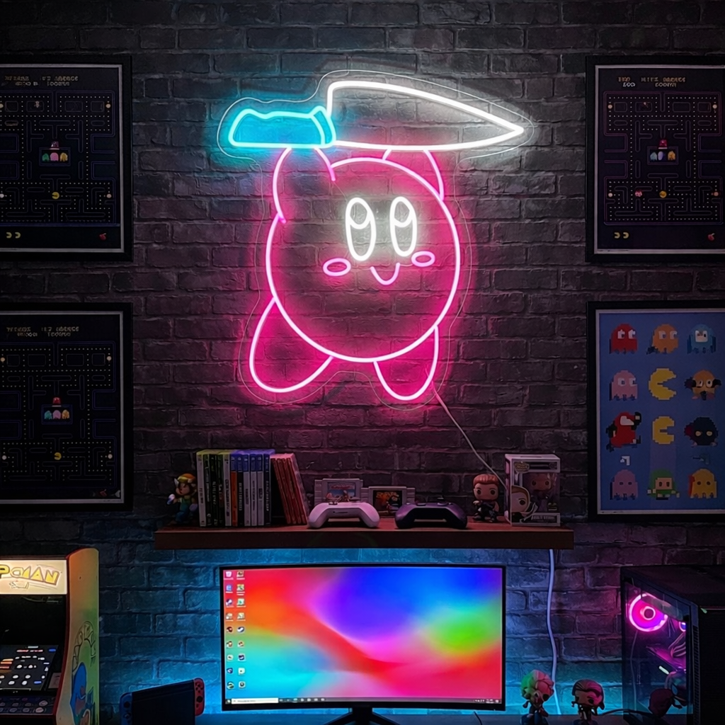 "Kirby con un coltello" Insegna al neon