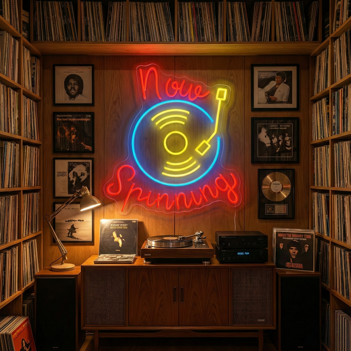 "Now Spinning" Insegna al neon