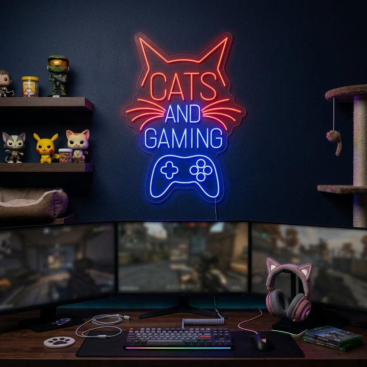 "Cats And Gaming" Insegna al neon