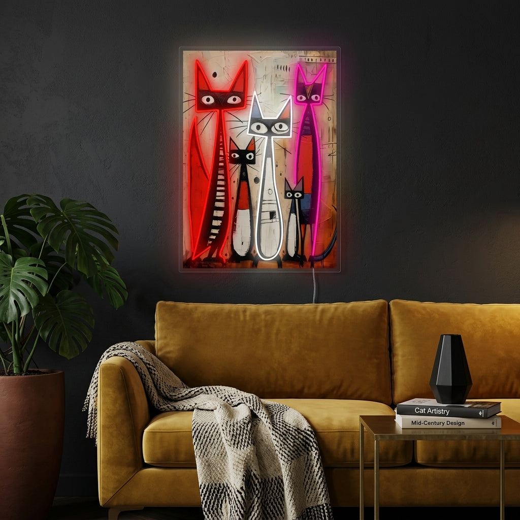 "Famiglia di gatti" Insegna al neon