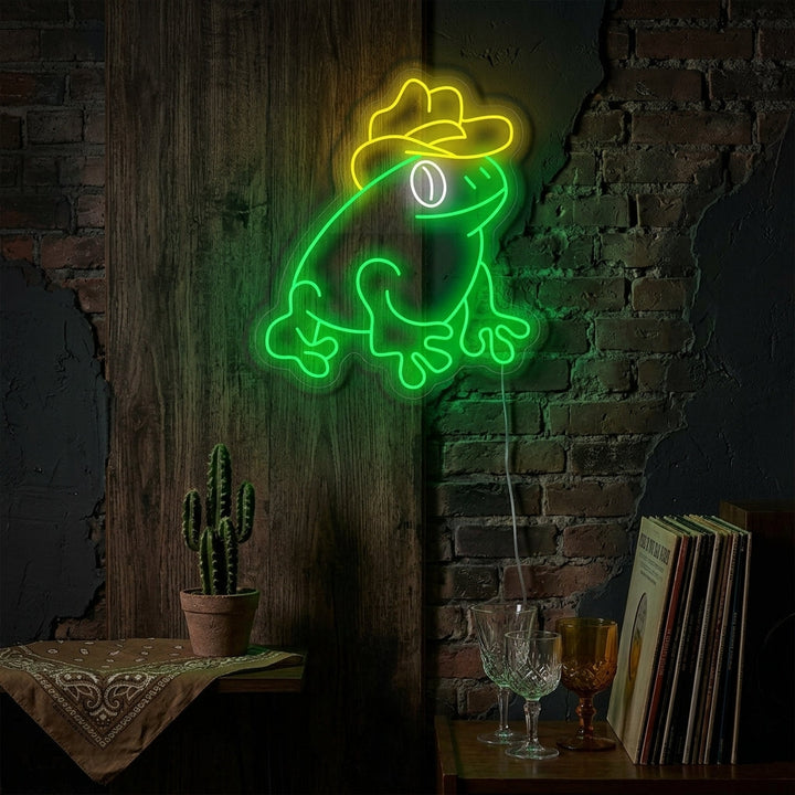 "Rana con cappello da cowboy" Insegna al neon