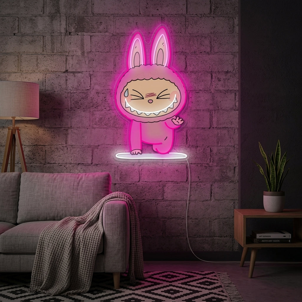 "Yoga Monster Labubu" Insegna al neon