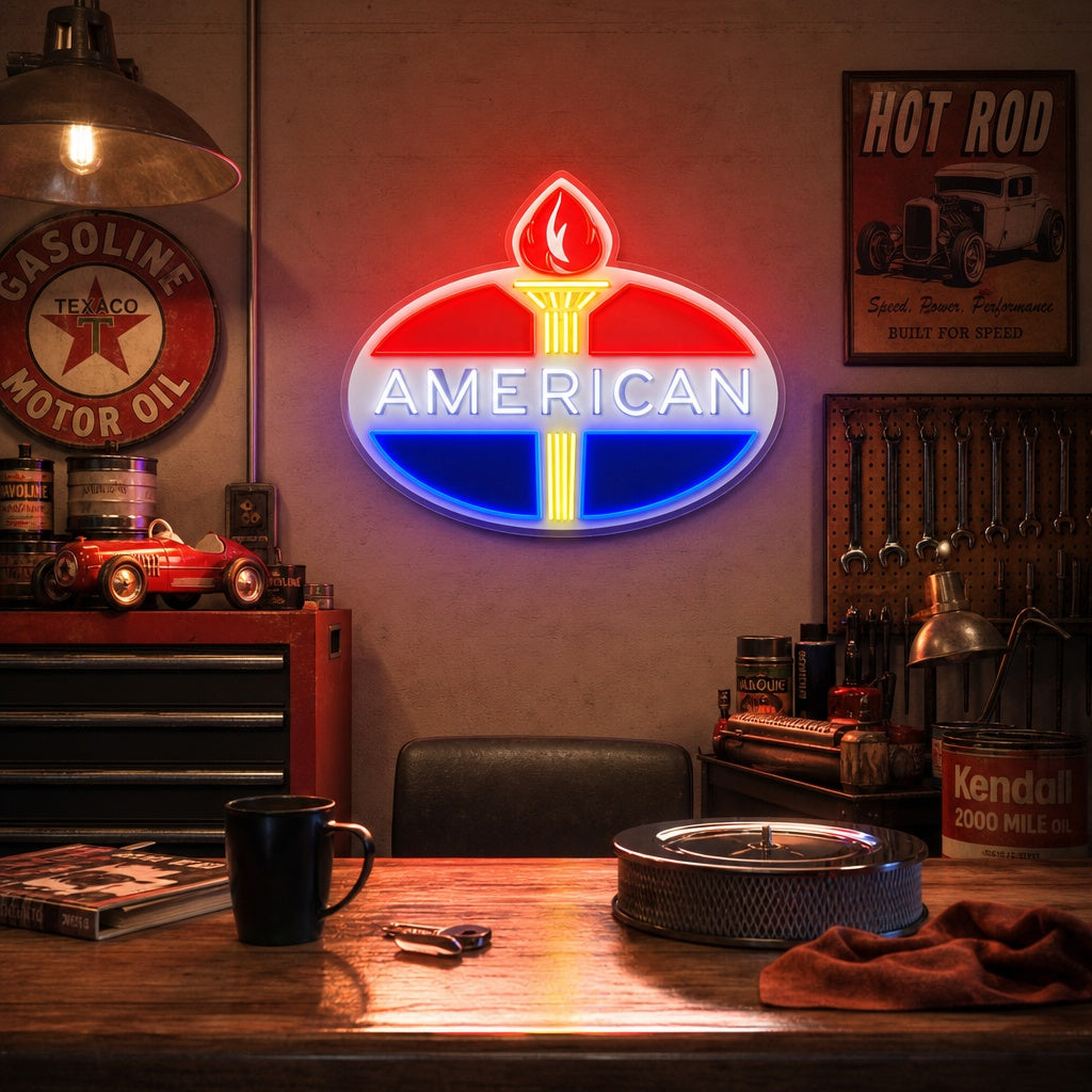"Logo di benzina americana" Insegna al neon a LED stampata con UV